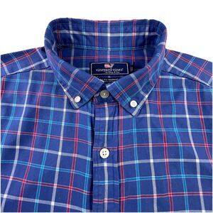 Vineyard Vines Shirt Mens M Blue Plaid Classic Fit Murray Cotton Button Down